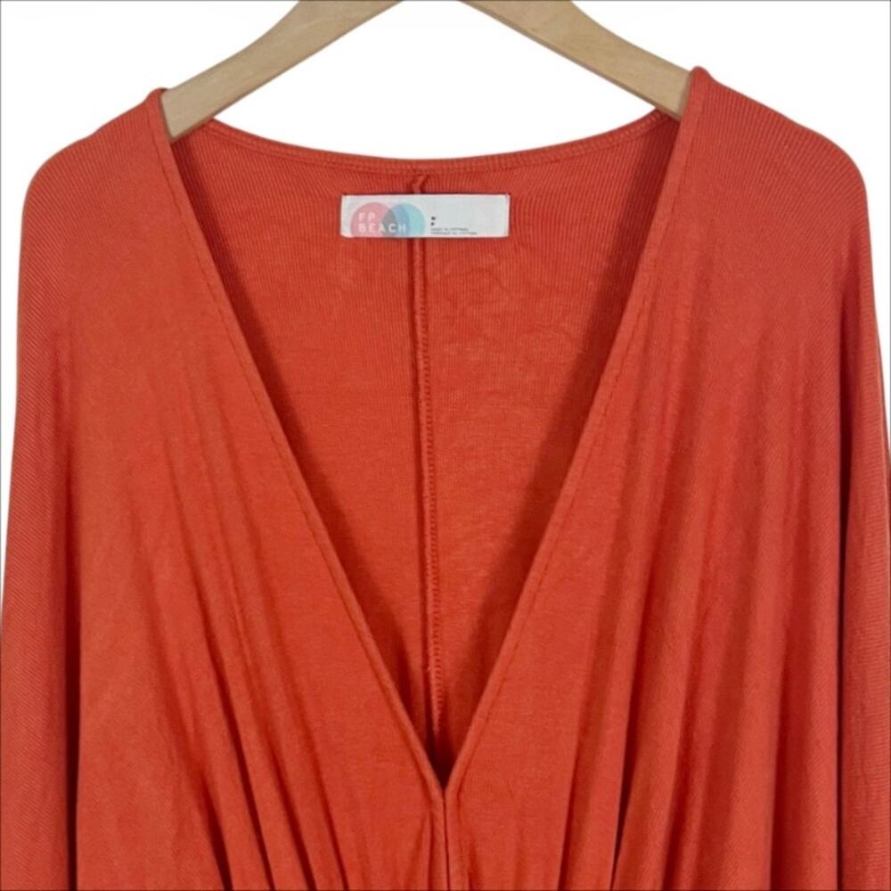 Free People Beach Deep Plunge V-Neck Gallows Romper In Orange Size Small View 5